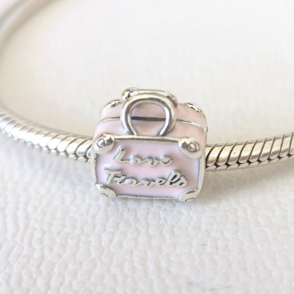 PANDORA Silver and Pink Suitcase Charm Bracelet